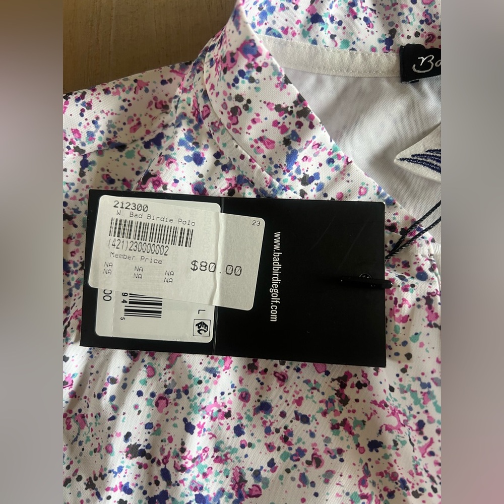 NWT Bad Birdie Women's Paint Splatter 3 Blade Collar Sleeveless Golf Polo Large - Picture 4 of 9